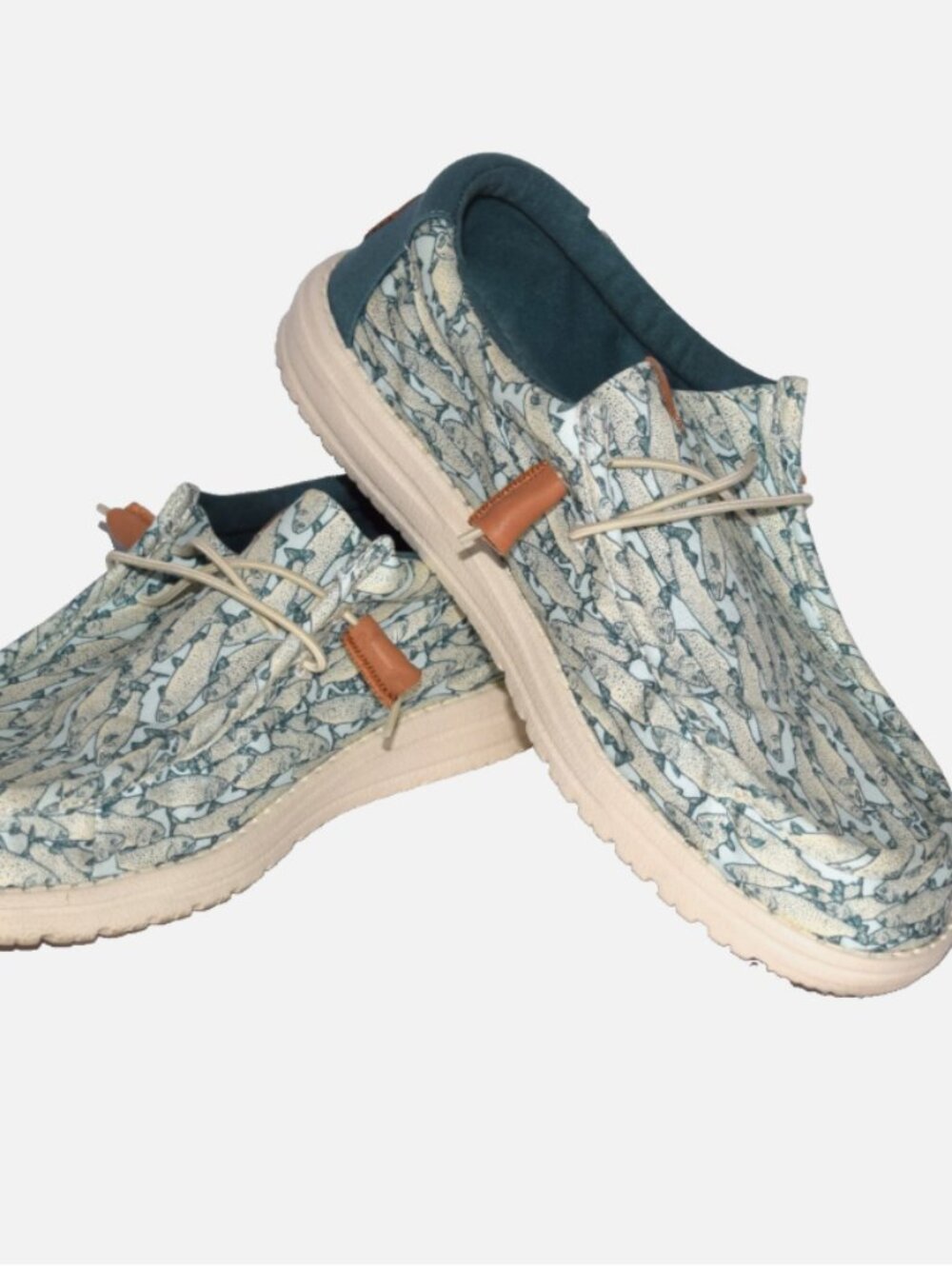 HEY DUDE Wally Fish Camo Light Blue Lightweight Slip-On Shoes Size 13
